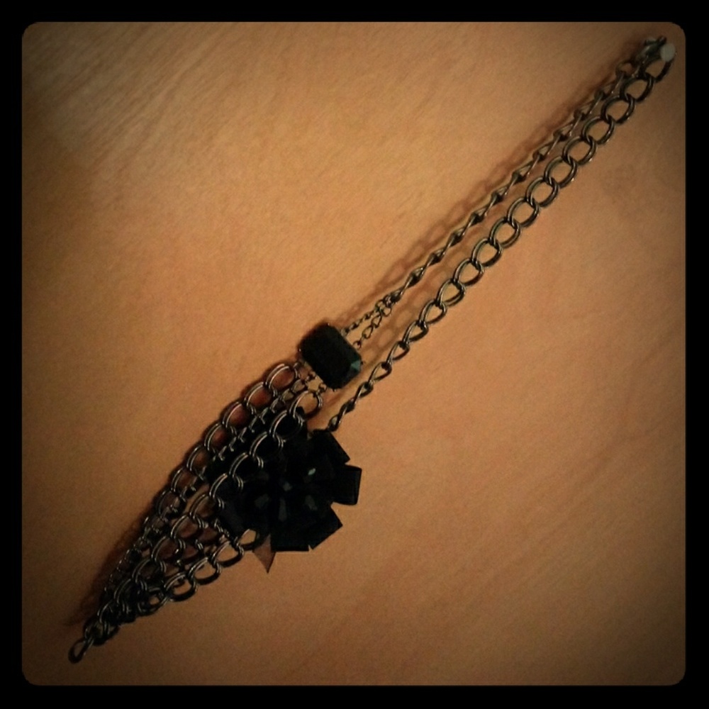 Victorian Goth Gunmetal Chains with Black Crystals